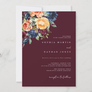Herbst Burgunder Aquarell Blumen Hochzeit Einladung