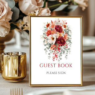 Herbst-Burgunder-Blumen-Gästebuch-Tischschild Poster