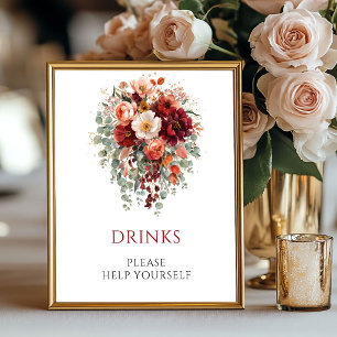 Herbst-Burgunder-Blumen-Getränke-Hochzeitstischpla Poster