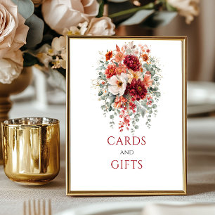 Herbst-Burgunder-Blumen-Karten-und-Geschenke-Tisch Poster