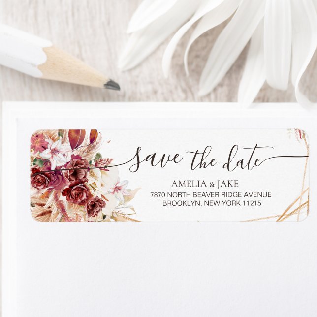 Herbst-Burgunder-Blumen-Save-the-Date-Rücksendeeti (Von Creator hochgeladen)