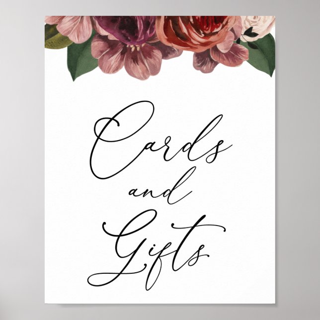 Herbst-Burgunder-Blumenkarten und Geschenkzeichen Poster (Vorne)