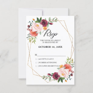 Herbst Burgunder Hauch Florale geometrische Hochze RSVP Karte