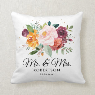 Herbst-Burgundy Blush Bloral Blossom Hochzeit Kissen