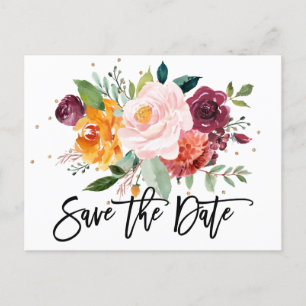 Herbst Burgundy Blush Bloral Blossom Save the Date Postkarte