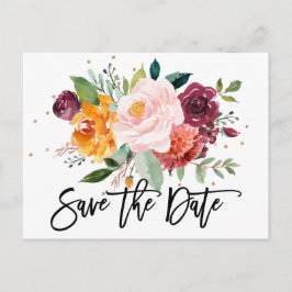 Herbst Burgundy Blush Bloral Blossom Save the Date Postkarte