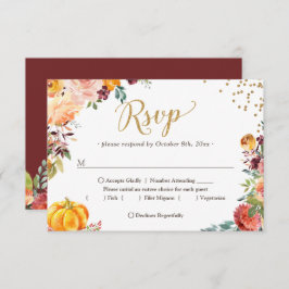 Herbst Burgundy Floral Pumpkin Gold Wedding RSVP Karte