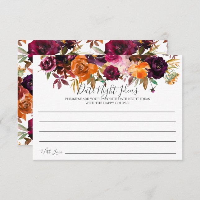 Herbst Burgundy Orange Date Night Ideenkarte Einladung (Vorne/Hinten)