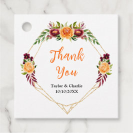 Herbst Burgundy Orange Floral Wedding Vielen Dank Geschenkanhänger