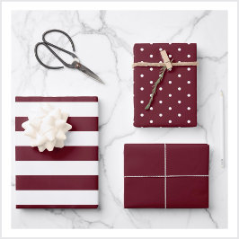 Herbst Burgundy Polka Dot breit gestreift und fest Geschenkpapier Set