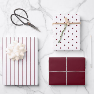 Herbst Burgundy Polka Dot und gestreift und fest Geschenkpapier Set