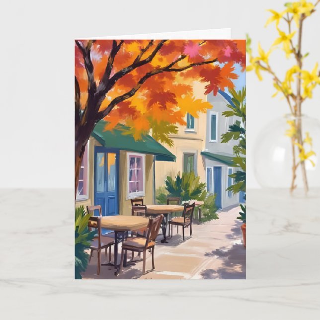 Herbst-Café-Aquarell Herbstlaub Karte (Gelbe Blume)