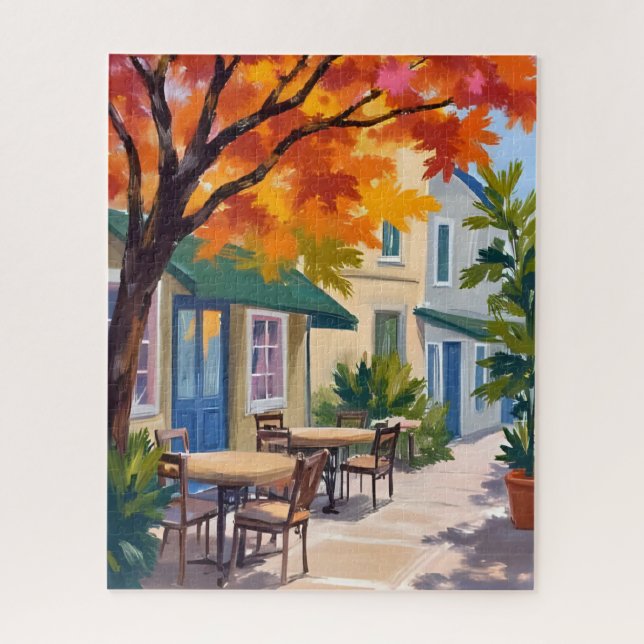 Herbst-Café-Aquarell Herbstlaub Puzzle (Vertikal)