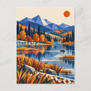 Herbst Canoe Mountain Lake Volkskunst Postkarte