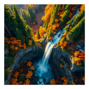 Herbst-Canyon-Wasserfall – Lebendige Herbstlandsch Poster