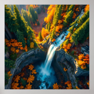Herbst-Canyon-Wasserfall – Lebendige Herbstlandsch Poster