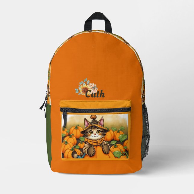 Herbst Cat Herbst Theme Bedruckter Rucksack (Vorderseite)