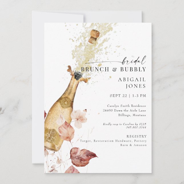 Herbst Champagne Bridal Brunch & Bubbly Einladung (Vorderseite)