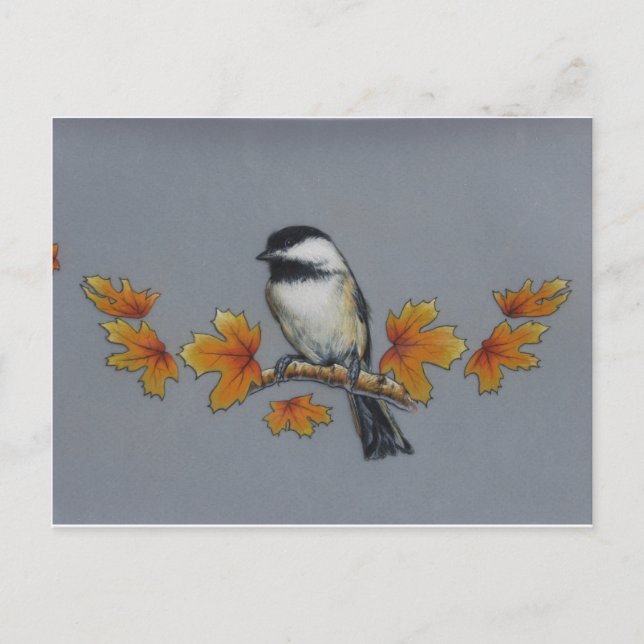 Herbst Chickadee Postkarte (Vorderseite)