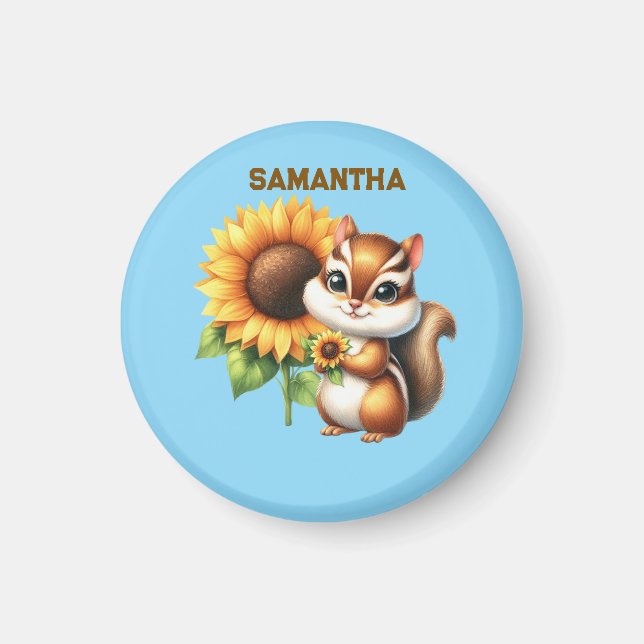  Herbst-Chipmunk mit Sonnenblume | Süßes Tier  Magnet (Vorne)