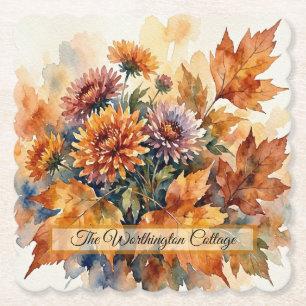 Herbst-Chrysantheme und Ahornblatt-Aquarell-Sträuß Untersetzer