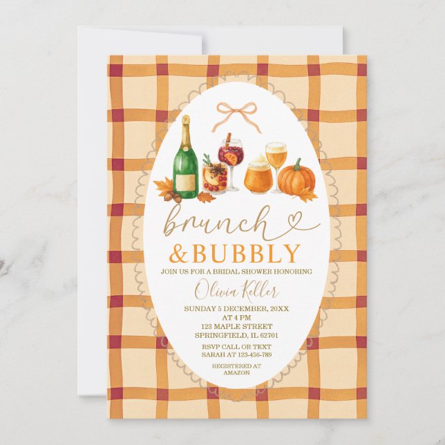 Herbst-Cocktail-Bow-Brunch- und Bubbly-Brautjungfe Einladung (Vorderseite)