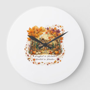 Herbst Cottage Kern Aquarell Große Wanduhr