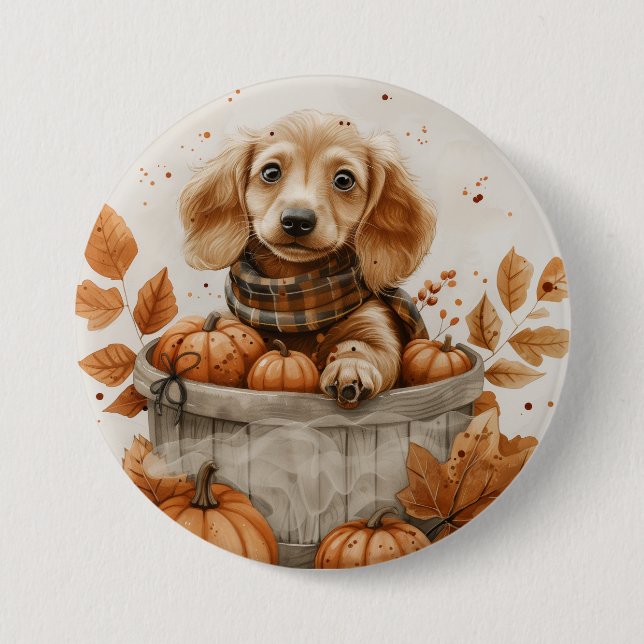 Herbst Dackel Hunde Pumpkin Button (Vorderseite)