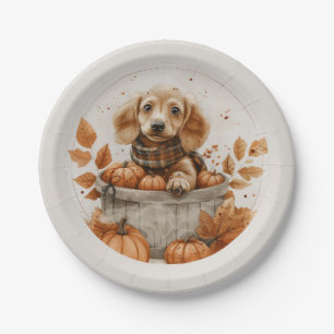 Herbst Dackel Hunde Pumpkin Pappteller