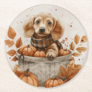 Herbst Dackel Hunde Pumpkin Runder Pappuntersetzer