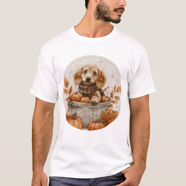 Herbst Dackel Hunde Pumpkin T-Shirt (Vorderseite)