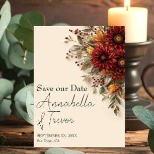 Herbst-Dahlia-Blumen-Rost und Burgunder-Herbstblum Save The Date