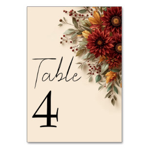 Herbst-Dahlia-Blumen-Rost und Burgunder-Herbstblum Tischnummer