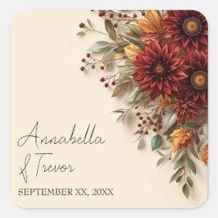 Herbst-Dahlia-Blumen-Rost und Burgunderrot Herbstb Quadratischer Aufkleber