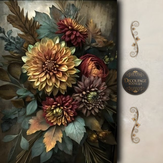 Herbst-Dahlie-Blumenstrauß-Decoupage Seidenpapier (Autumn Dahlia Floral Bouquet Decoupage Tissue Paper)