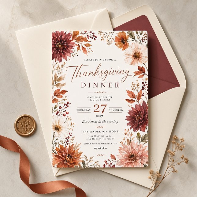 Herbst-Dahlie Thanksgiving-Dinner Einladung (Von Creator hochgeladen)