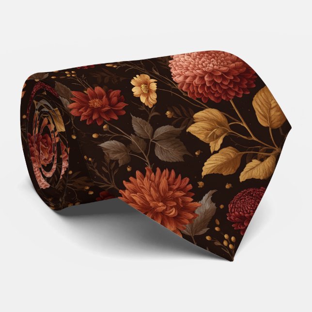 Herbst-Dahlien-Blumen-Herbsthochzeit Krawatte (Gerollt)