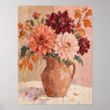 Herbst-Dahlien in Terrakotta-Vase – Florale Wandku