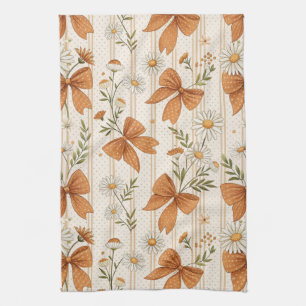 Herbst-Daisy- und Schleifen-Blumenmuster Geschirrtuch