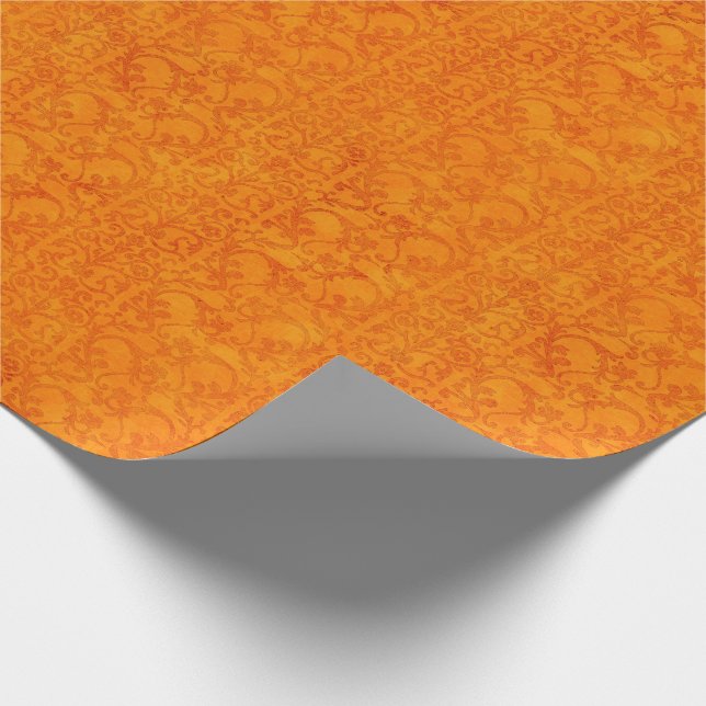 Herbst-Damast-Orange Geschenkpapier (Ecke)