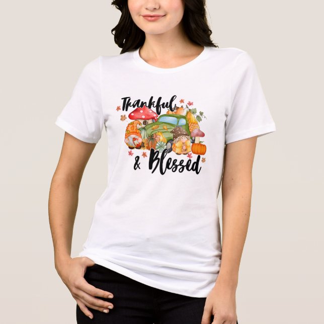 Herbst Dankbar und gesegnet Herbst Tri-Blend Shirt (Vorderseite)