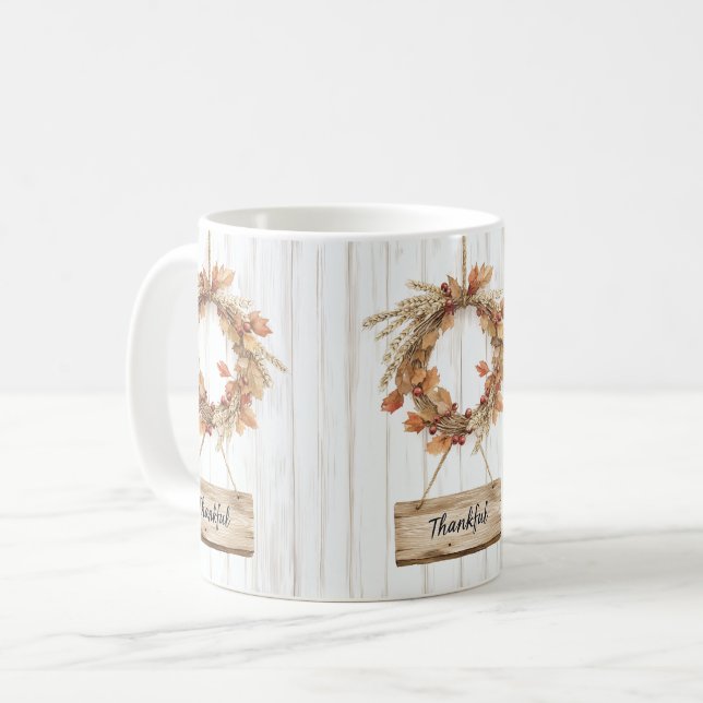 Herbst-Dankbarkeits-Kranz Kaffeetasse (Vorderseite Links)