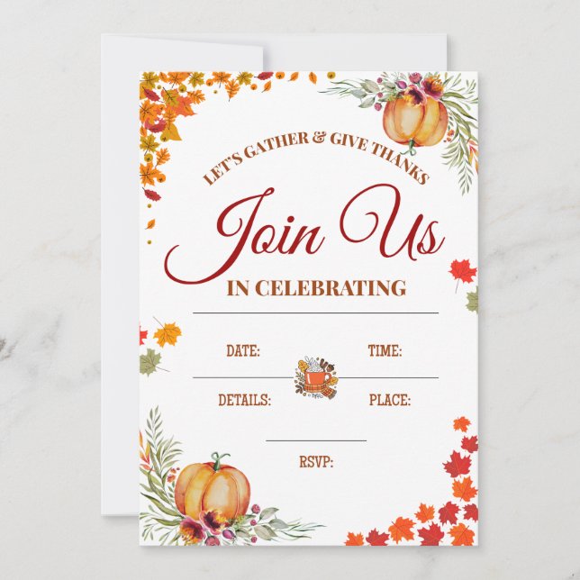 Herbst-Danke-Einladung mit Kürbissen Einladung (Vorderseite)