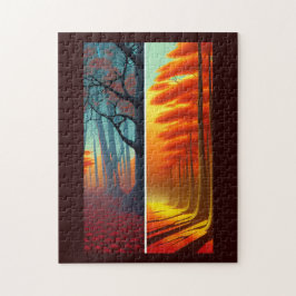 Herbst der Fantasie landet Bäume in goldfarbenem O Puzzle