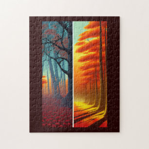 Herbst der Fantasie landet Bäume in goldfarbenem O Puzzle