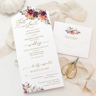 Herbst der Liebe Burgundy Pumpkin-Hochzeit All In One Einladung