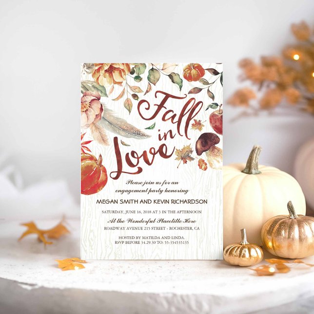 Herbst der Liebe Harvest Pumpkin Engagement Party Einladung (Fall in Love Engagement Party Invitations featuring Autumn Harvest)