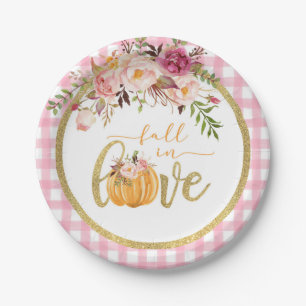 Herbst der Liebe Plate - Rosa Gingham Pappteller