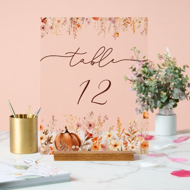 Herbst der Liebe Pumpkin Hochzeit Tischnummer Acrylschild (Hochzeit)