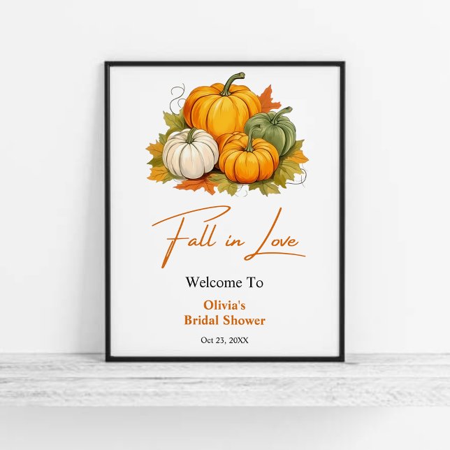 Herbst der Liebe Rustikales Pumpkin-Brautparty Wil Poster (Fall in Love Autumn Rustic Pumpkin Bridal Shower Welcome Sign )